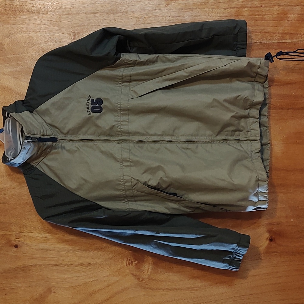 Extreme Limit Boys Retro Hooded Zip-Up Windbreaker Olive Green Zip Pockets 10/12